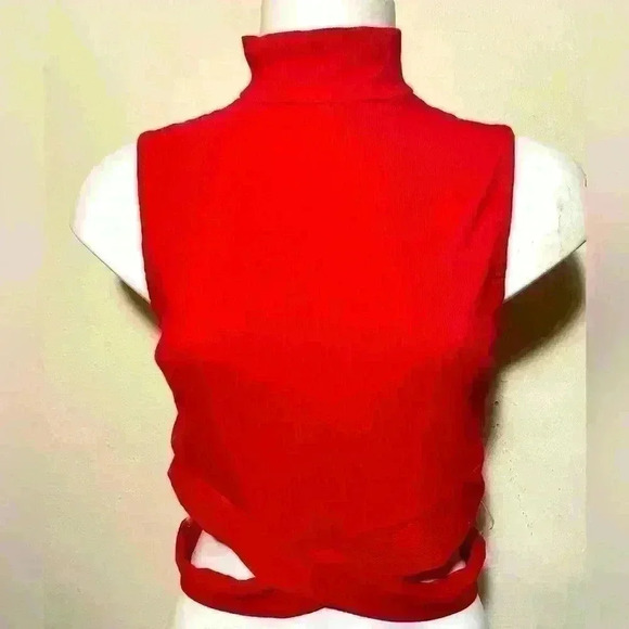 Red Turtle Neck Crop Top, NWOT - Picture 1 of 2